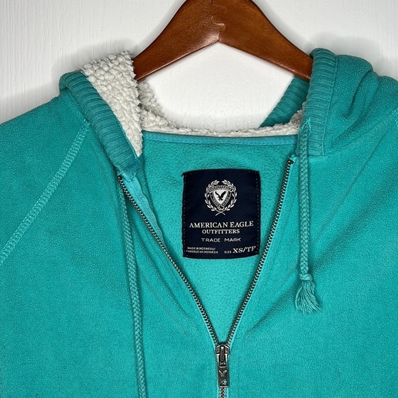 American Eagle Zipper Hoodie Jacket Teal Blue Extra Small - Picture 5 of 8